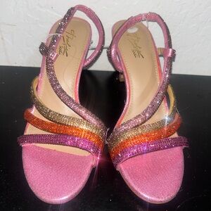 Pink Strappy Sandals with Multicolor Accents